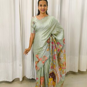 Manipuri Silk Sari With Kalamkari Digital Cut Work